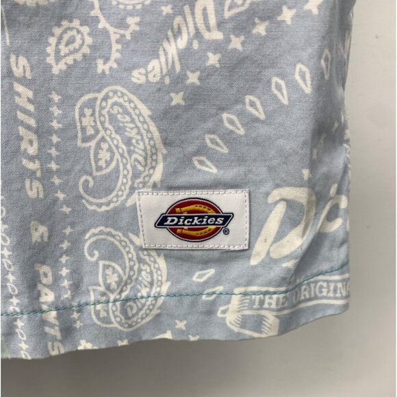 Dickies Mens Size Medium Button Up Work Shirt Bandana Blue White Paisley Vintage - Picture 7 of 8